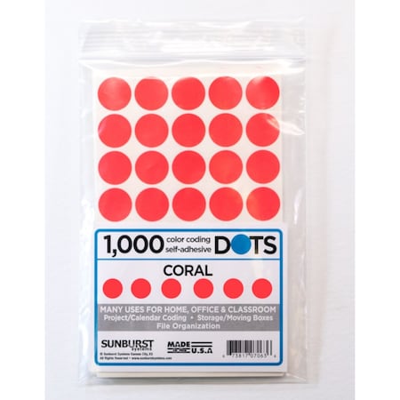 Sunburst Systems Labels Color Coding Coral 1000 Dots, PK1000 7063